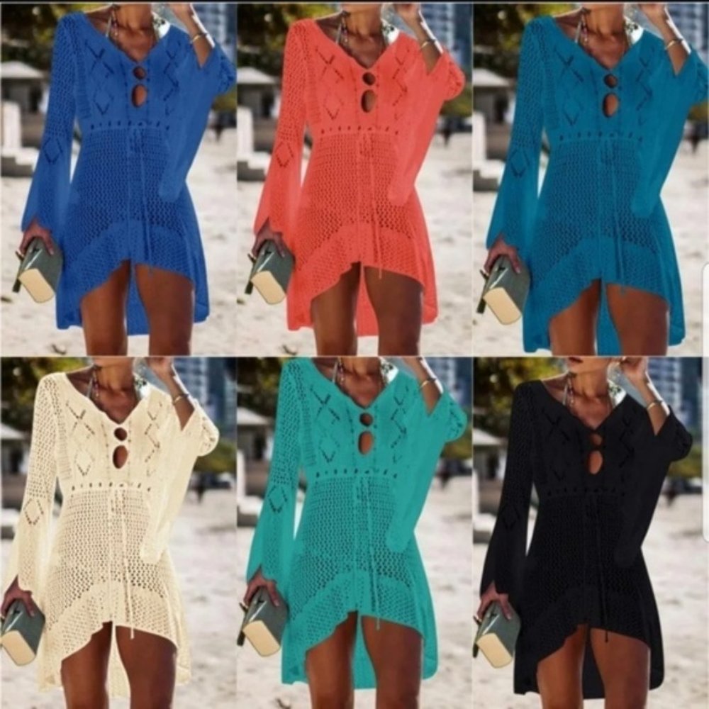 High Quality Crochet Knitted Beach Dress Blue - Picture 10 of 15
